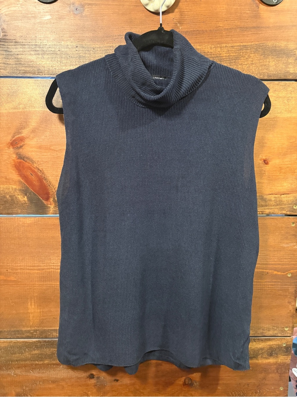 100% Silk Sleeveless Turtleneck Knit Top in Navy Ellen Tracy
